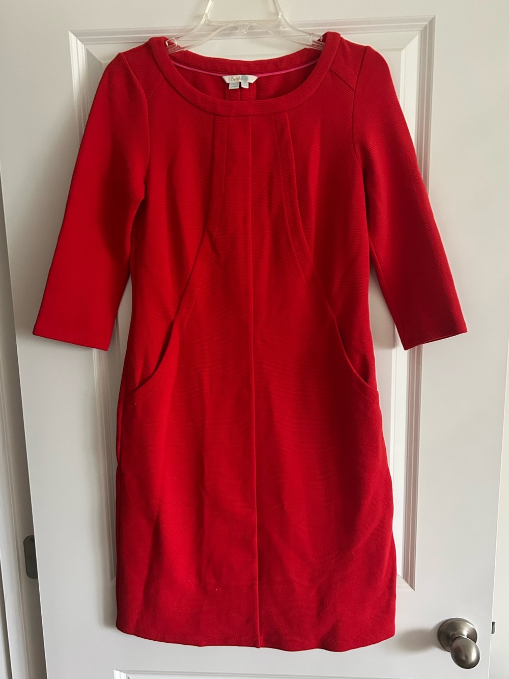 Boden Poppy Red Ponte Dress with Scoop Neck On-Seam Pockets